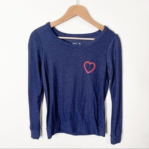 Chaser Blue & Red Heart Fleeced Sweatshirt Top Size XS